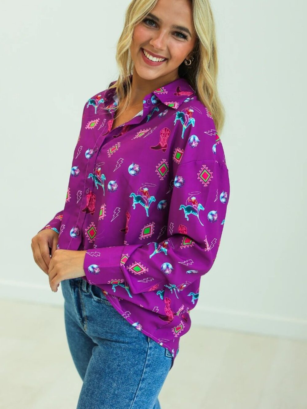 Kathryn Classic Button-Up, Purple Western Elements